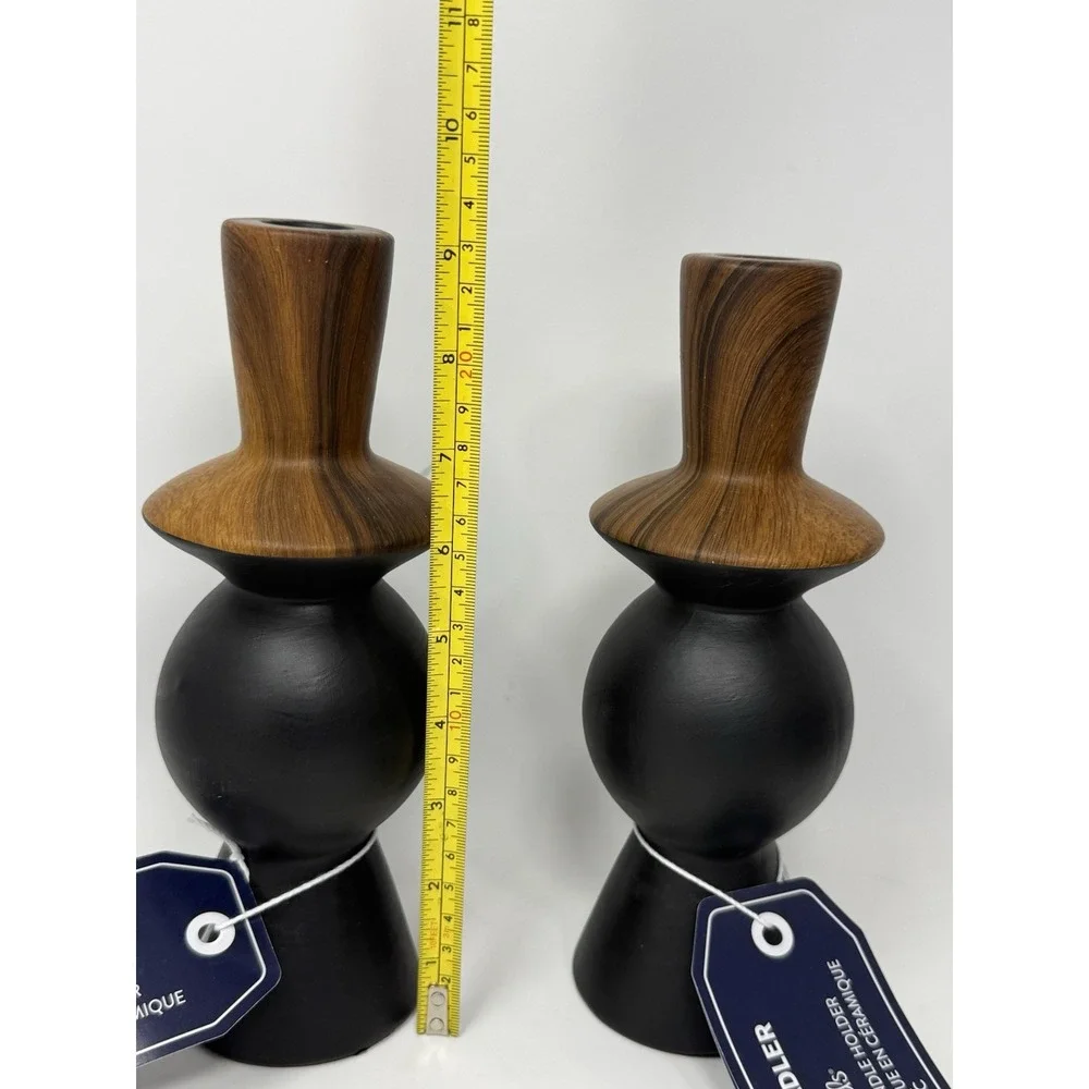 Jonathan Adler X Michaels Ceramic Brown Black Candle Stick Holder Pair NWT